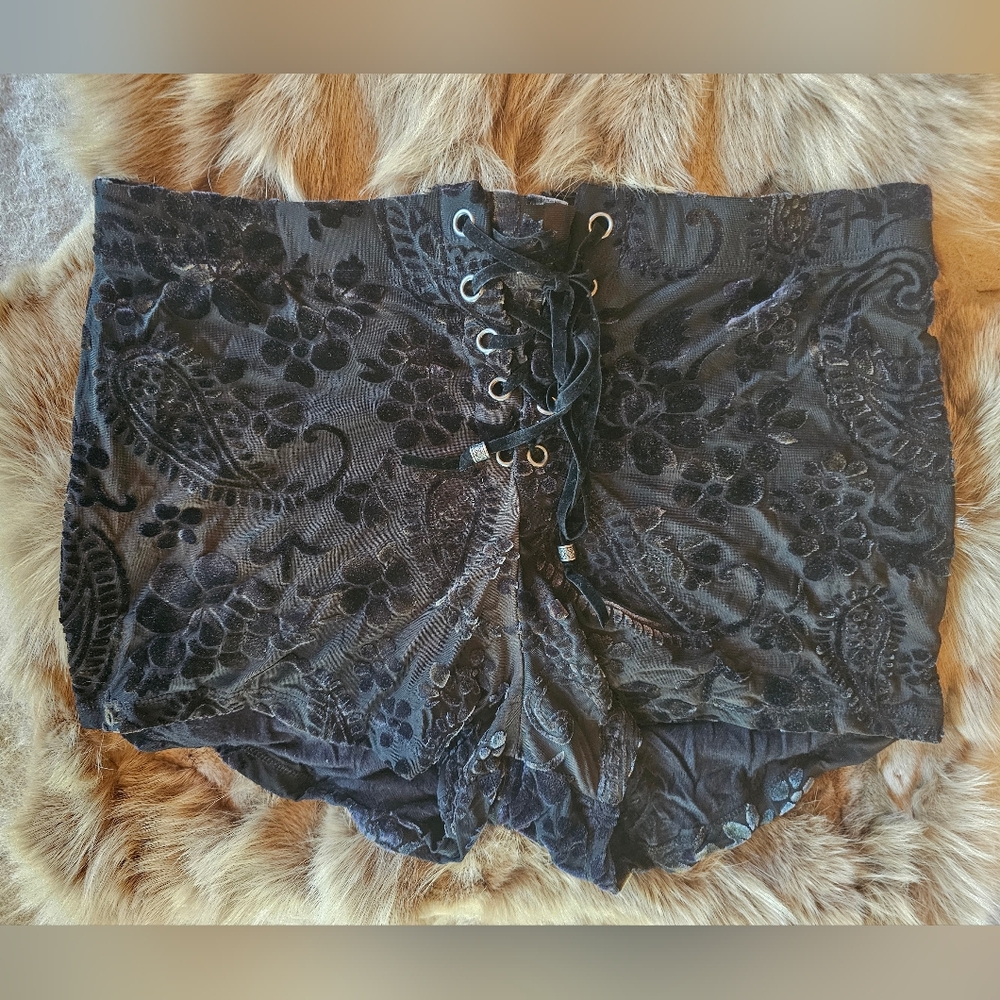 SOLD OUT Lip Service Burnout Velvet Iridescent Lace Up Hot Shorts Size Large